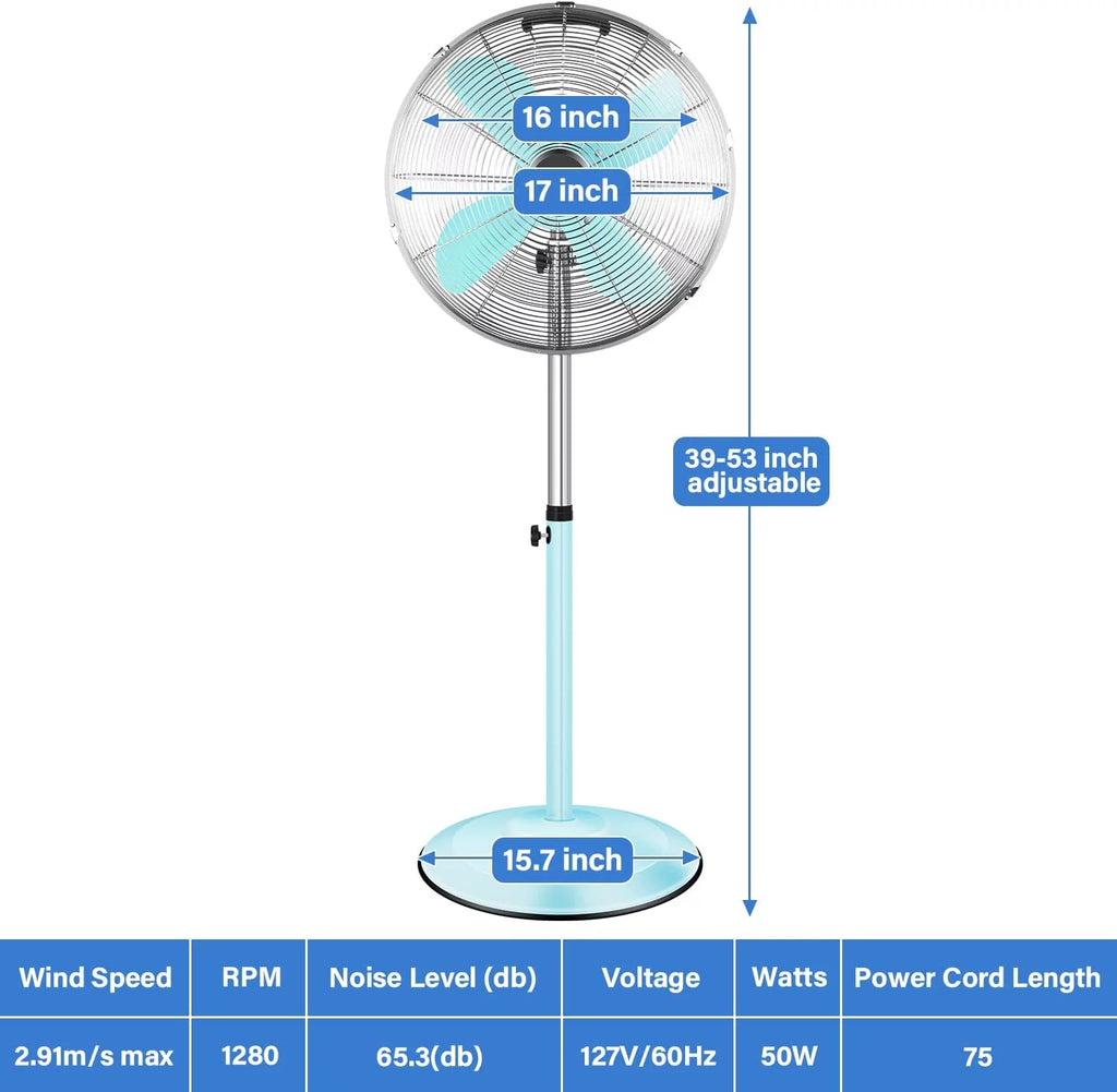 Metal Pedestal Fan, Quiet Oscillating Standing Fan with Height Adjustable C3059