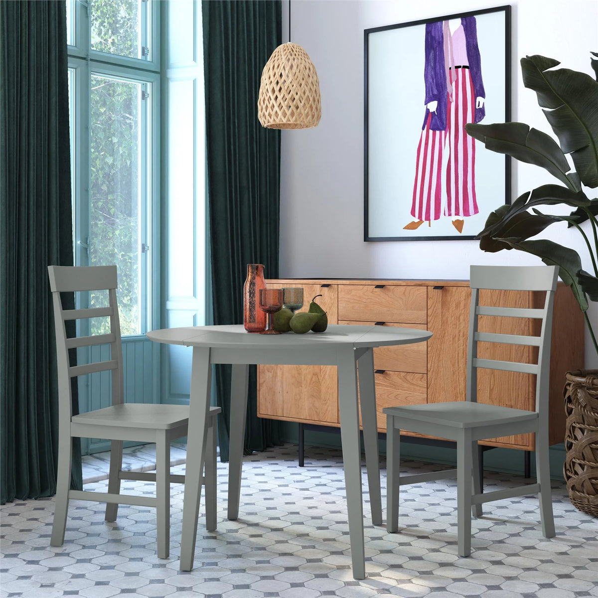 3-Piece Wood Dining Set with Double Drop Leaf T28911