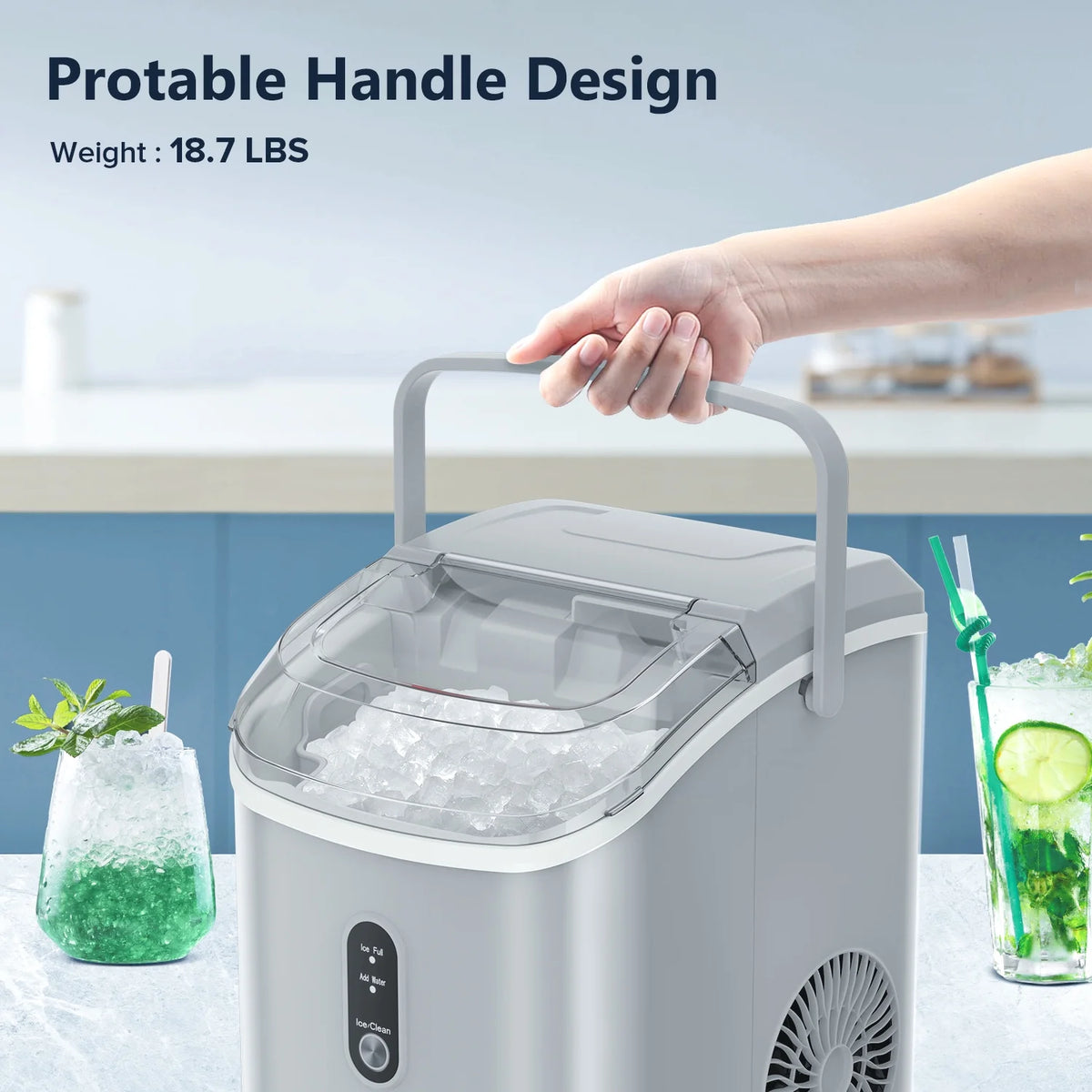 Nugget Ice Maker Countertop with Soft Chewable Pellet Ice, 34lbs/24H, Self-Cleaning, Gray F51348