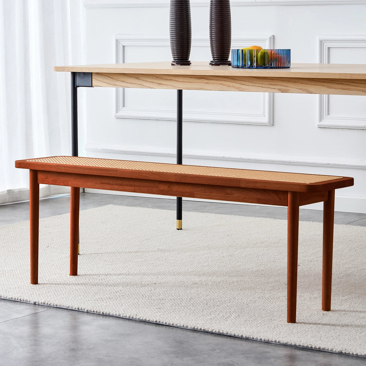 Solid Wood Rattan Woven Bench P6996