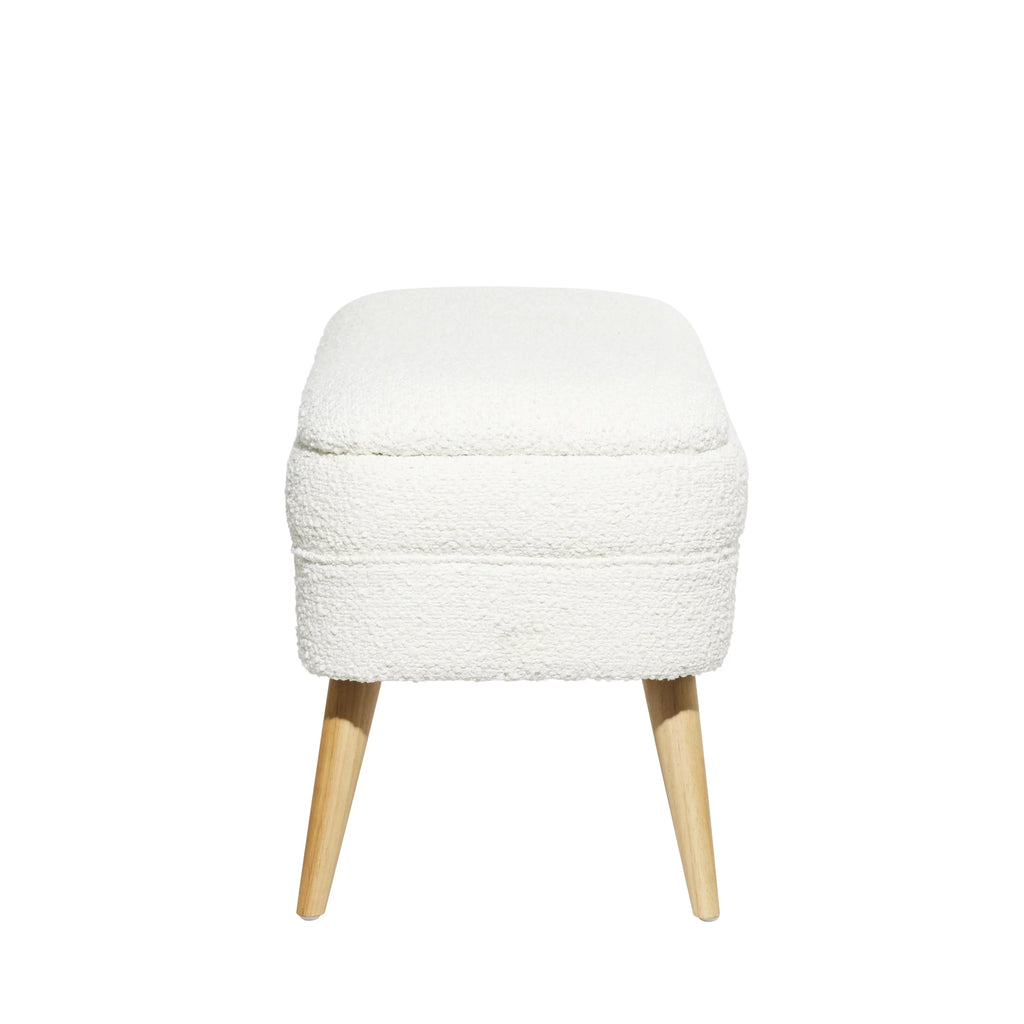 White Polyester Boucle Upholstered Storage Bench with Wood Legs J2551