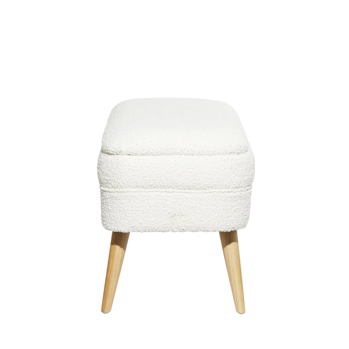 White Polyester Boucle Upholstered Storage Bench with Wood Legs J2551