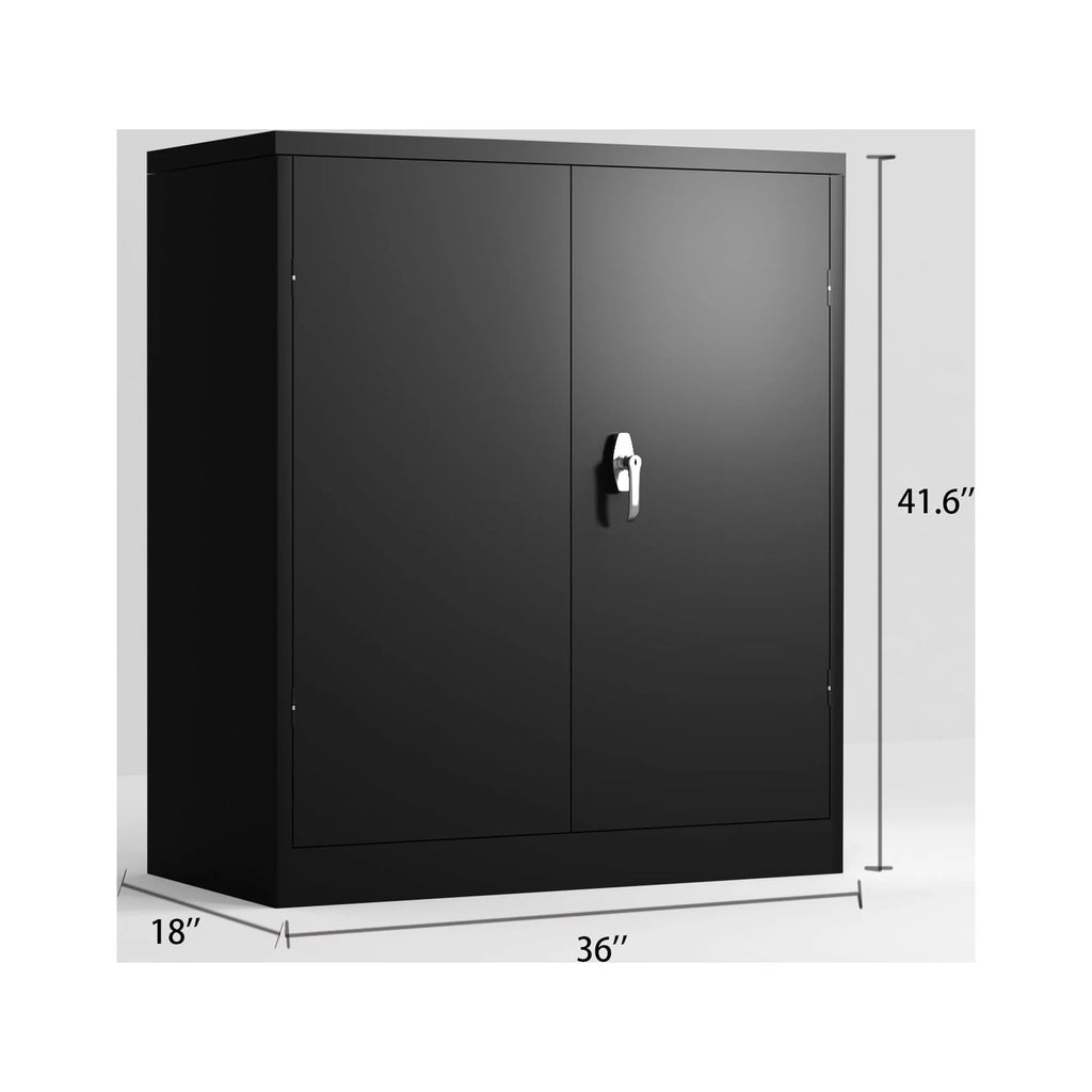 Black Metal Storage Cabinet with Shelves Doors R128