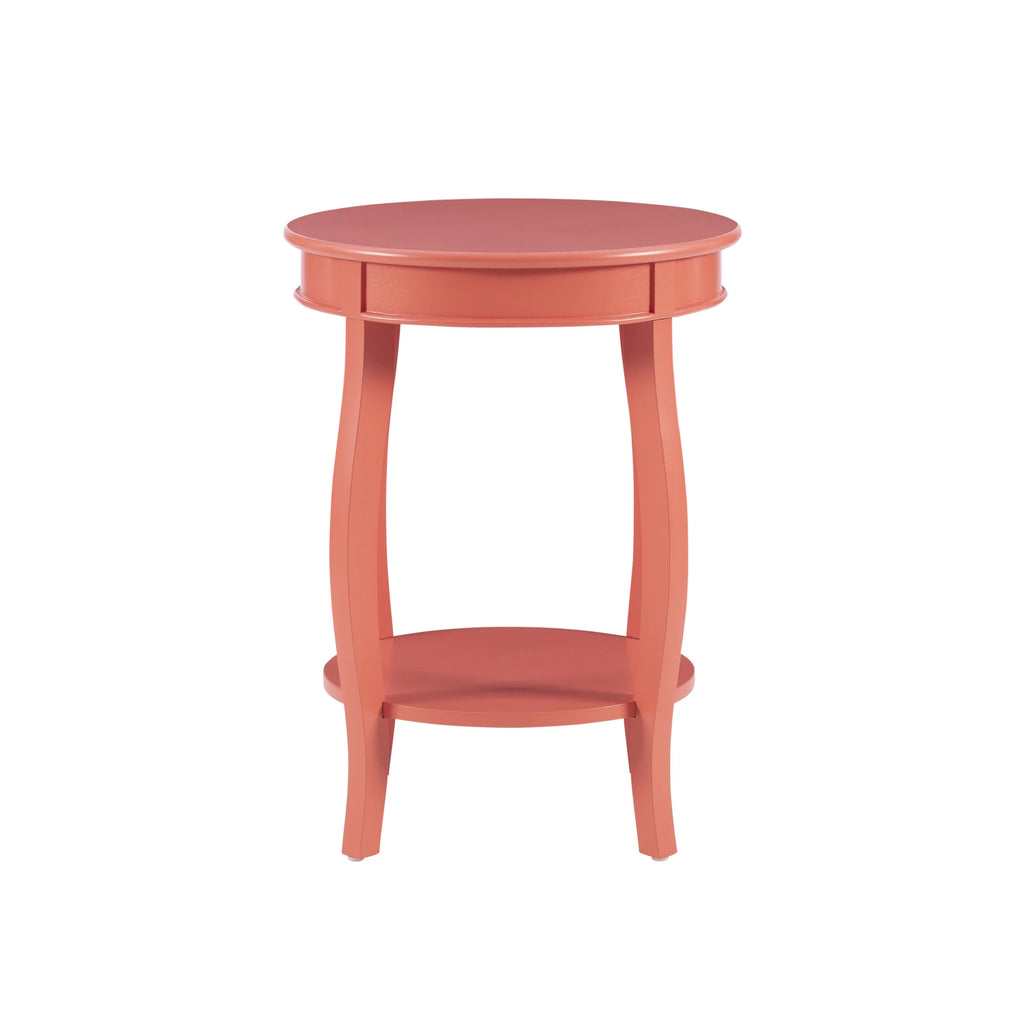 Round Indoor Accent Side Table with Shelf, 24" Tall, Coral Z113499