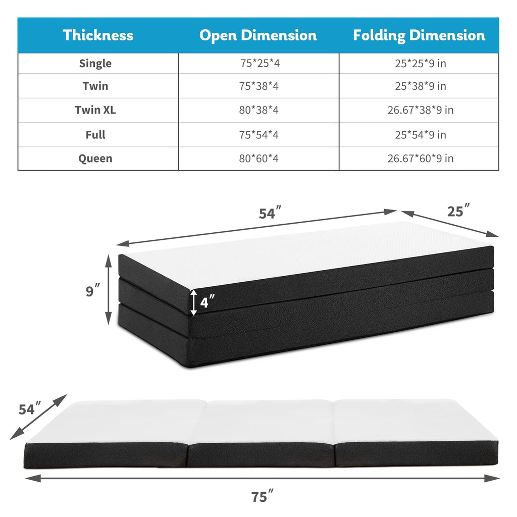Queen Size 4 inch Tri-fold Memory Foam Mattress X324333