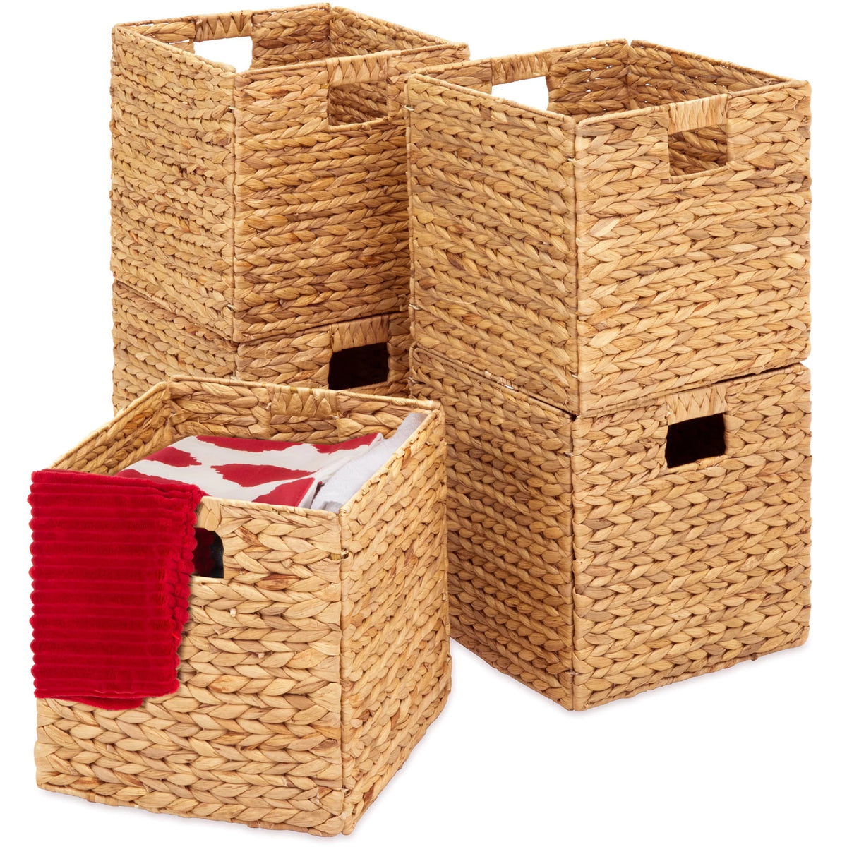 12x12in Hyacinth Baskets, Set of 5 Collapsible Organizers N1768