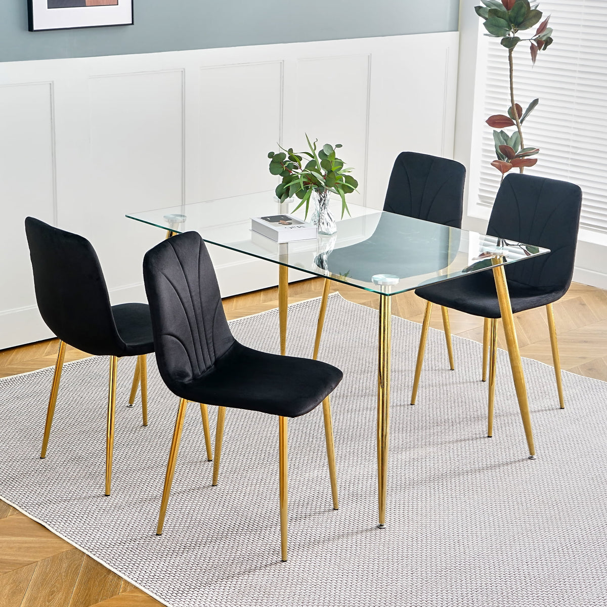 Black Dining Chair with Gold Metal Legs Set of 4 P44419
