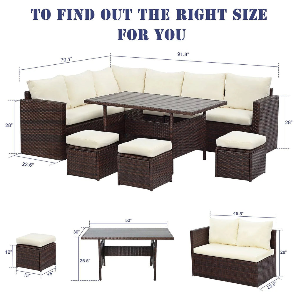 7 Pcs Outdoor Patio Furniture Set with Table and Chair Q167