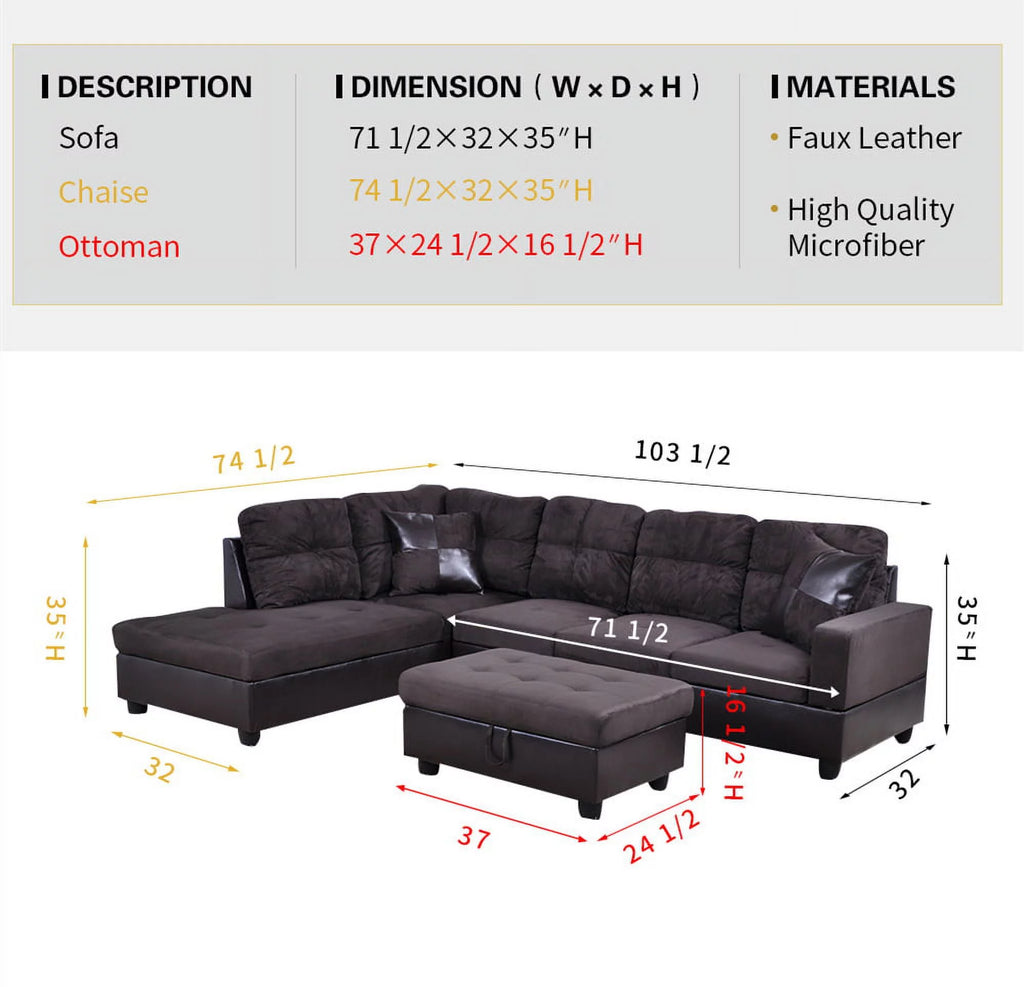 103.5'' Left Hand Facing Sectional Sofa with Storage Ottoman G104