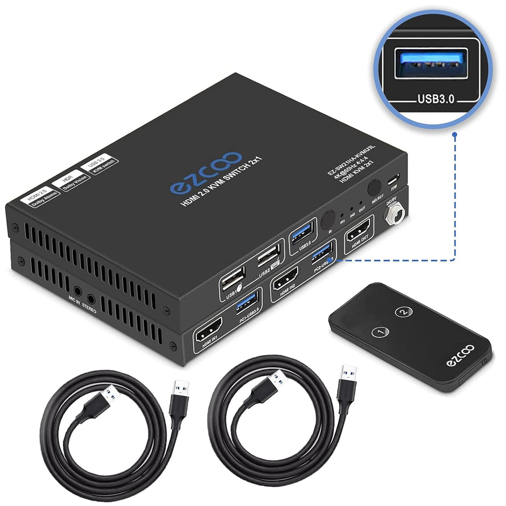 USB 3.0 KVM Switch HDMI 2-Port 4K60 with Stereo Audio Extractor U7660