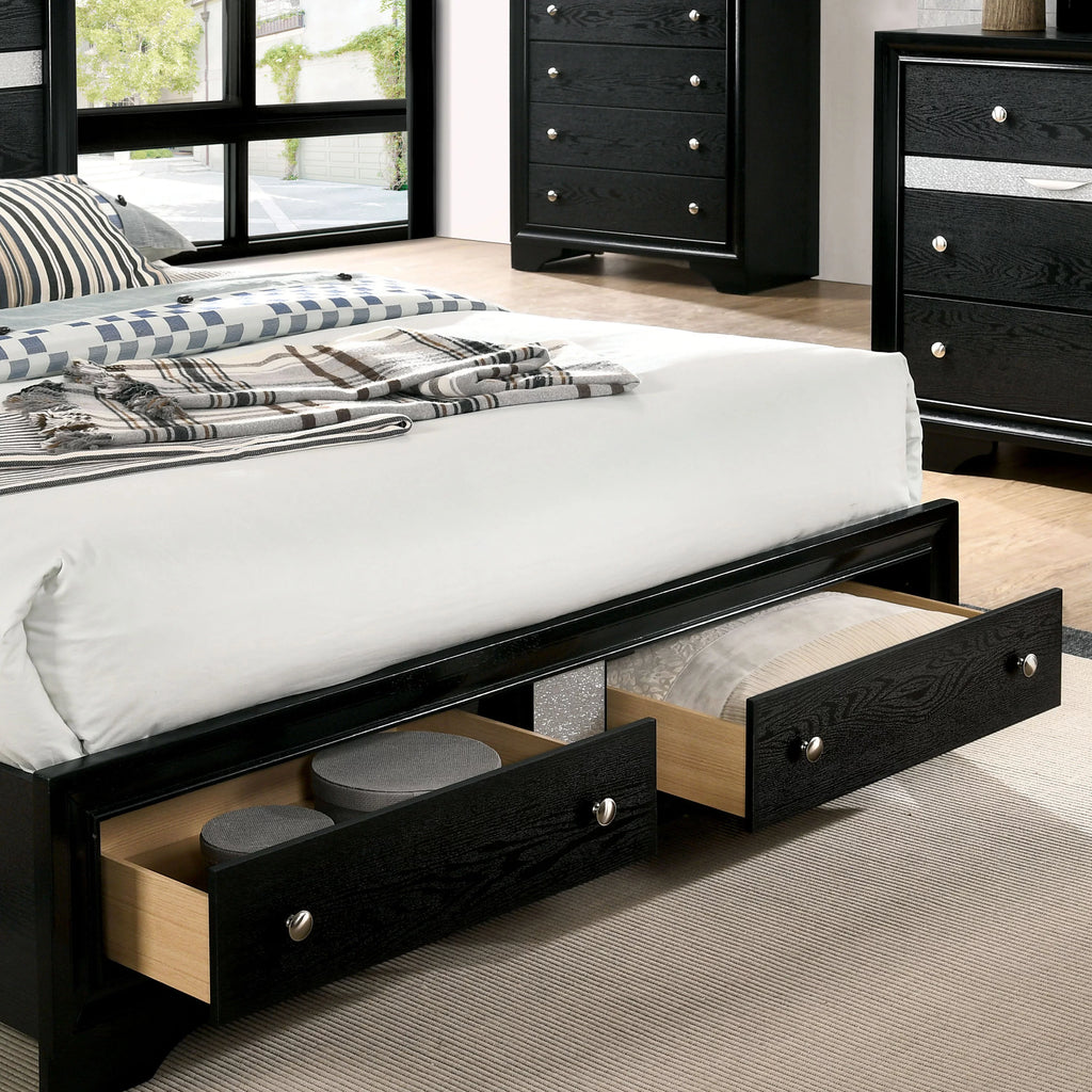 Black Solid Wood Platform Bed with Storage K618