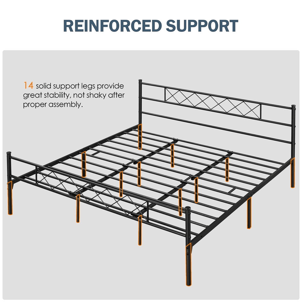King Metal Slatted Bed Frame with Headboard & Footboard B334314