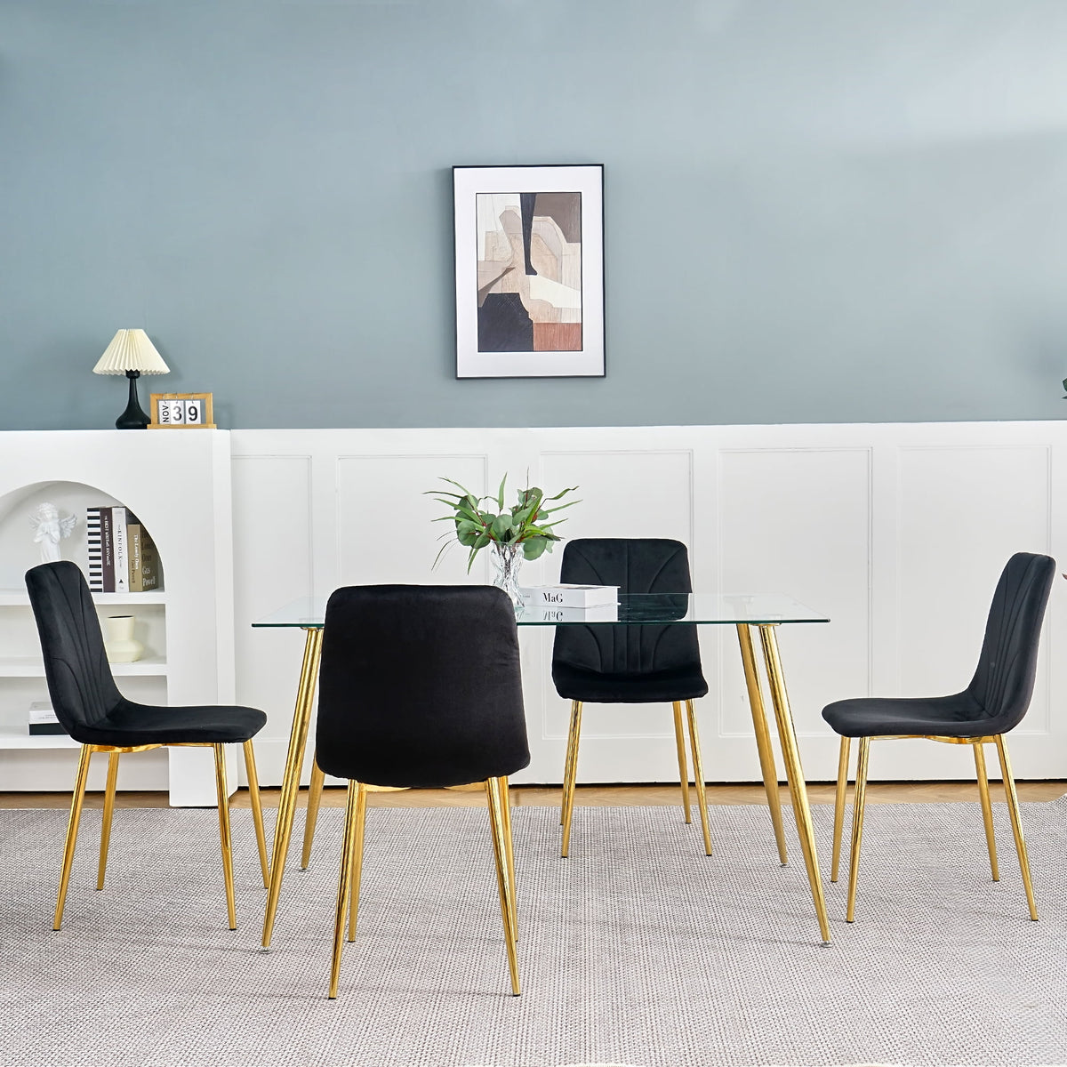 Black Dining Chair with Gold Metal Legs Set of 4 P44419