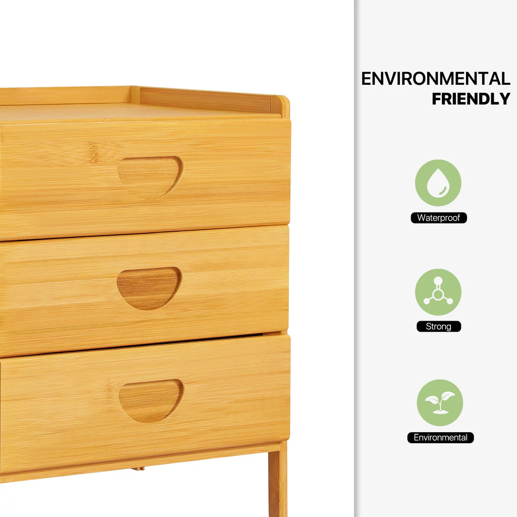 Bamboo 3 Tiers 3 Drawers Nightstand C49764