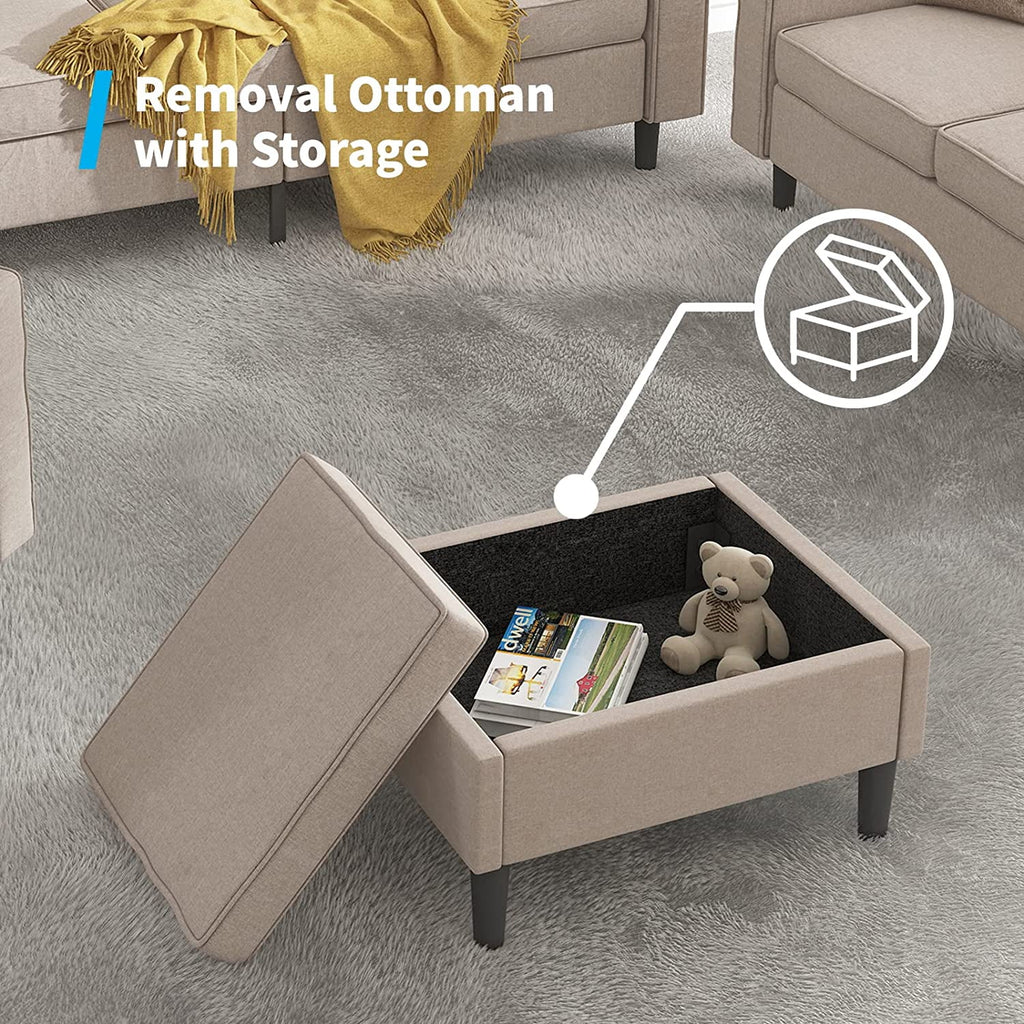Beige 3 Pcs Convertible Sectional Sofa with Storage Ottoman W775538