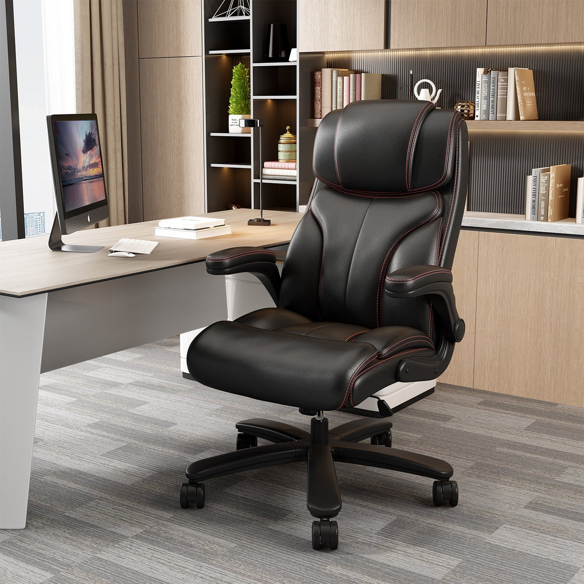 Black PU Leather Ergonomic High Back Swivel Office Chair E1989