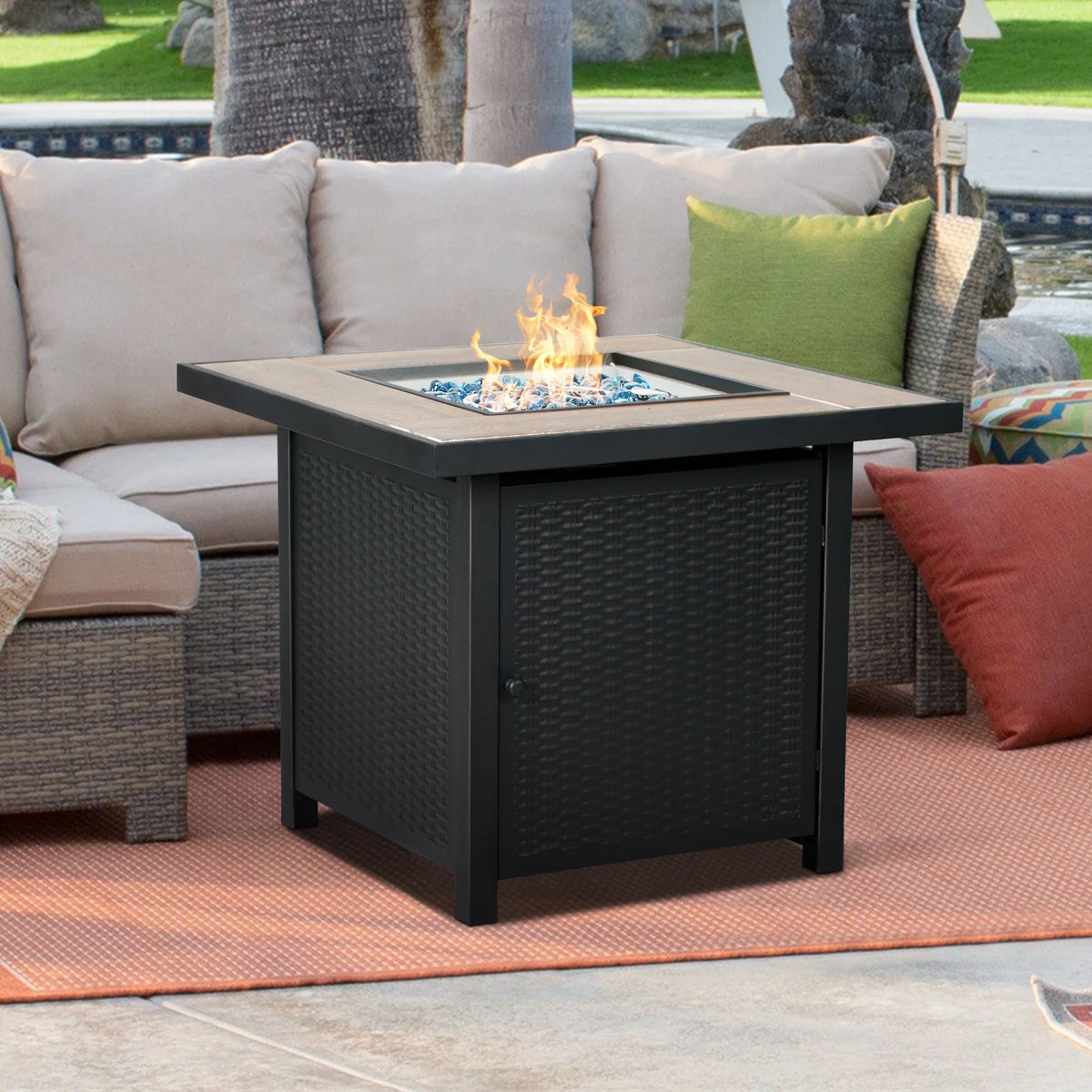 30'' Square Propane Gas Fire Pit Table Black B12046