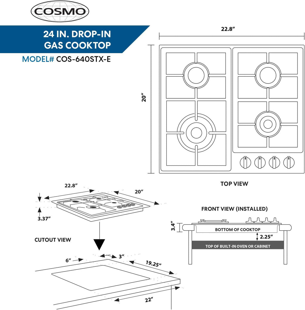 24 Gas Cooktop with 4 Sealed Burners Stainless Steel N90091