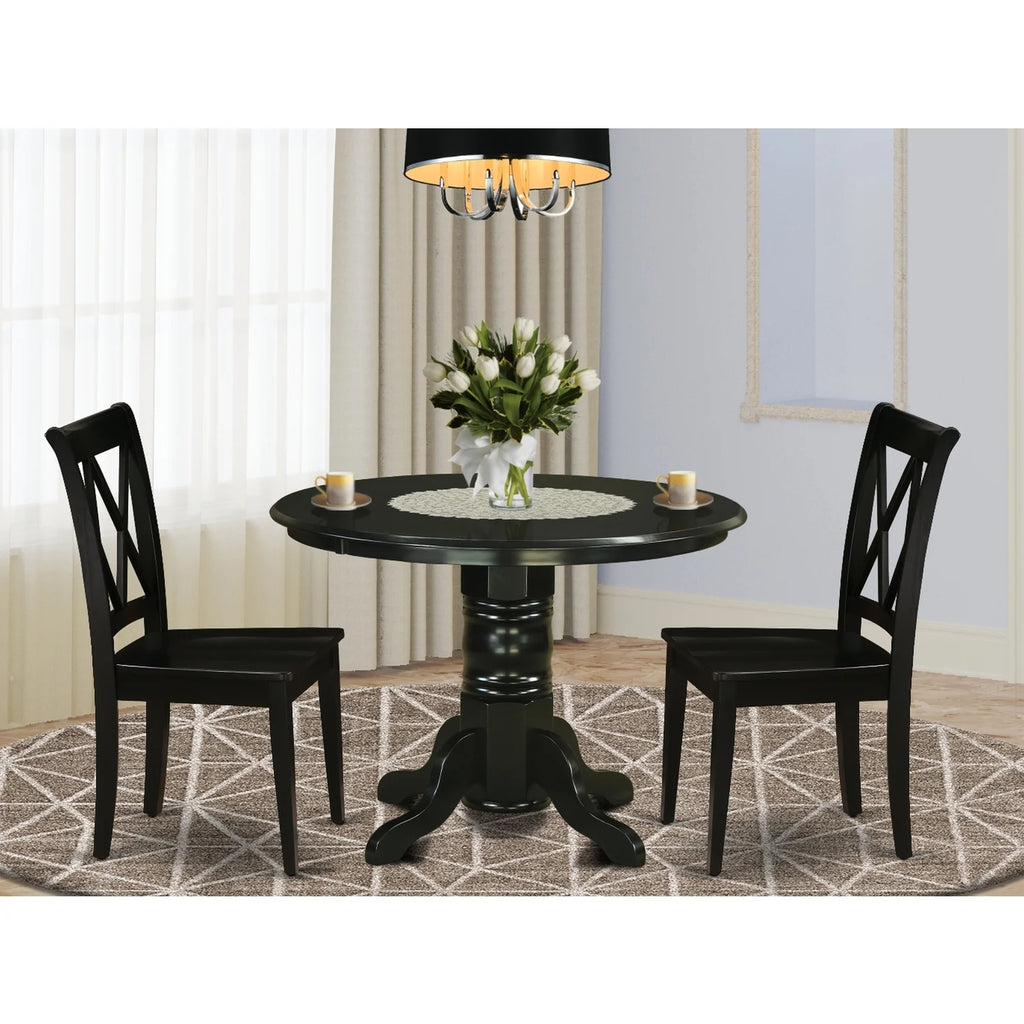 Round 42 Inch Table and 2 Wood Seat Chairs Y43315