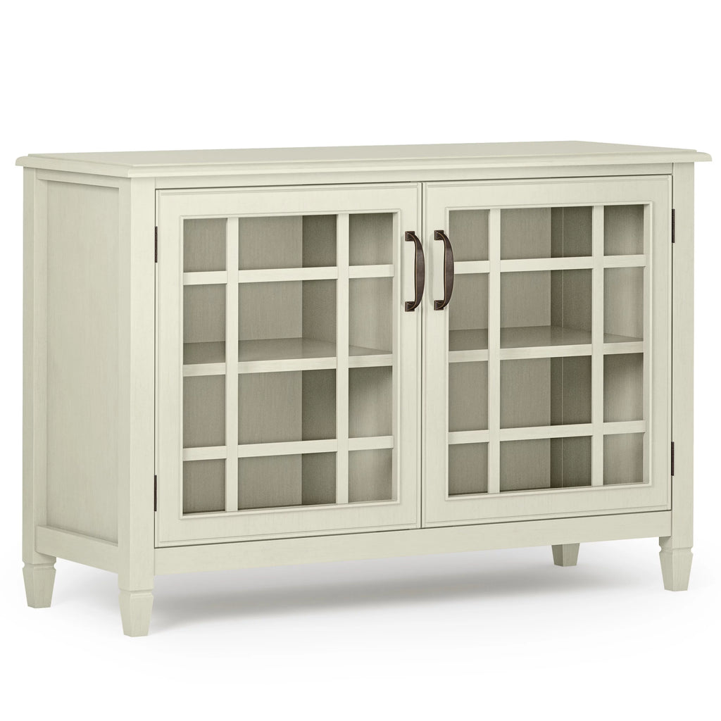 Antique White Solid Wood 46 inch Wide Low Storage Cabinet L24262