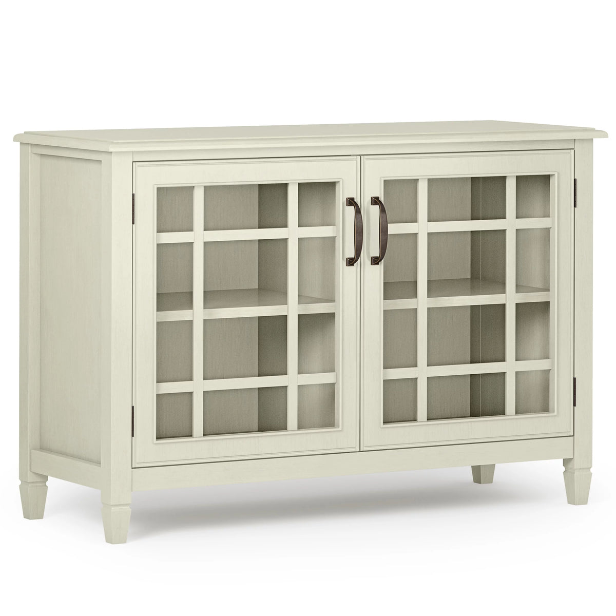 Antique White Solid Wood 46 inch Wide Low Storage Cabinet L24262