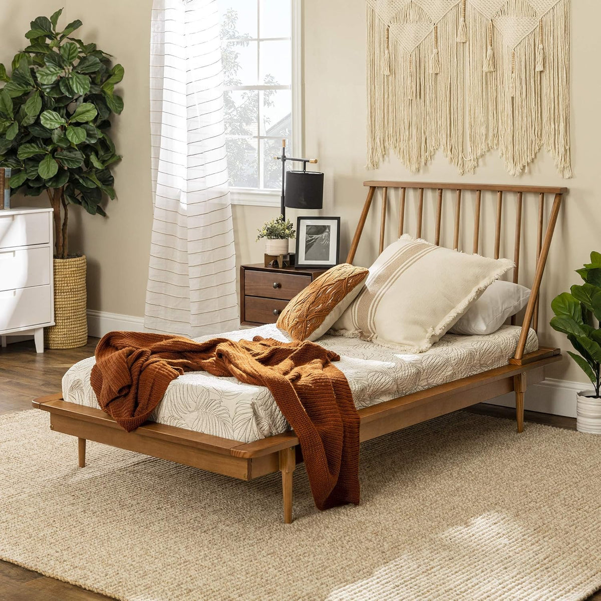 Twin Caramel Solid Wood Platform Bed Z293384