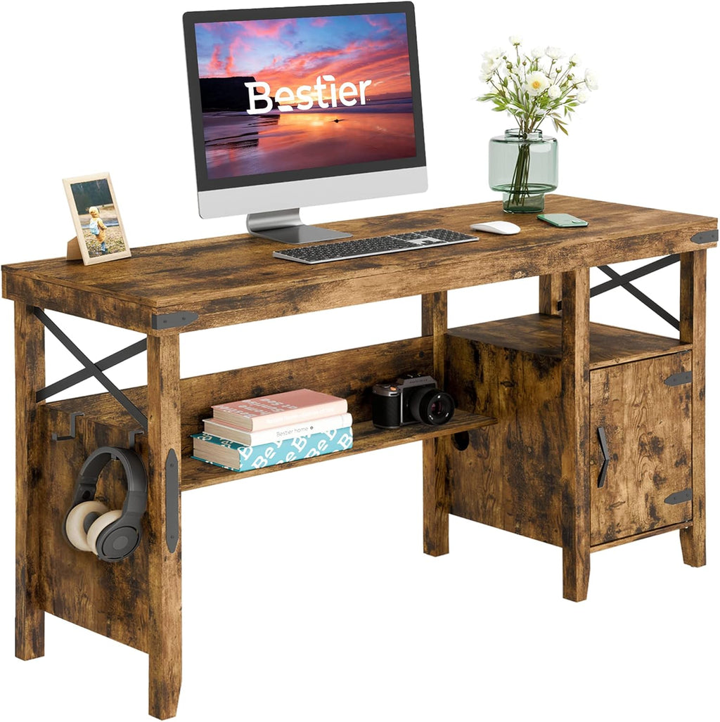 L-Shaped Computer Desk with Storage Cabinet and Bookshelf J953947