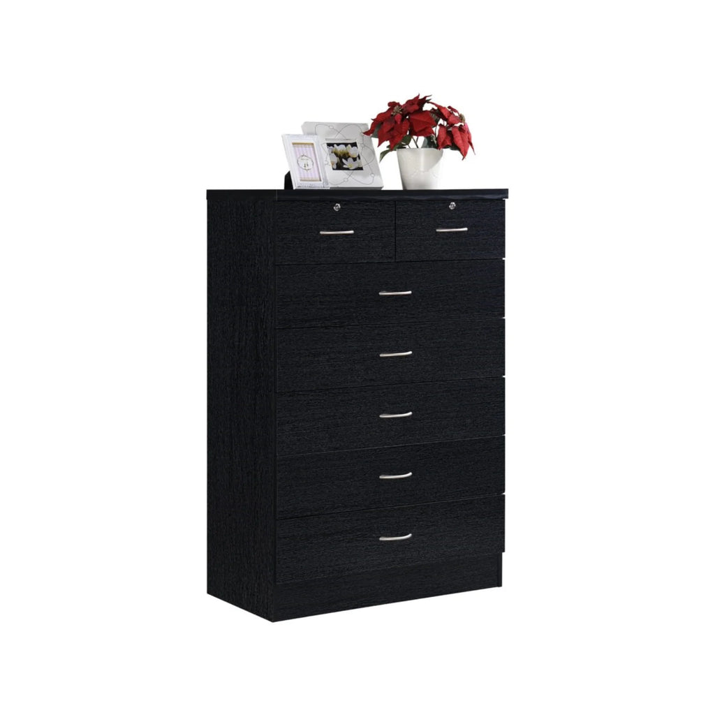 7 Drawer Wooden Dresser Chest with 2 Top Locks, Cherry E98814