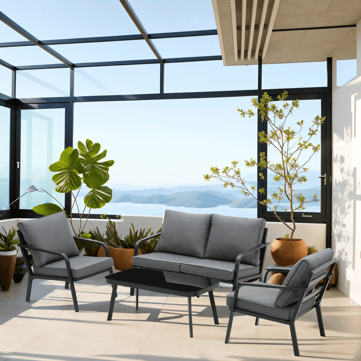 Grey Aluminum Outdoor Sectional Sofa Set A6115