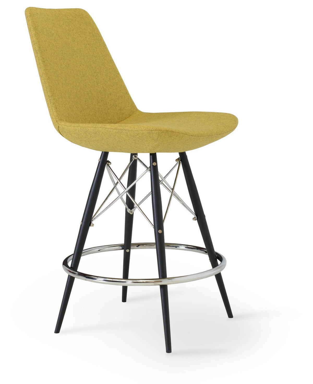 Bar Stool Natural Tubes Chrome Wires Turquoise Wool B5205