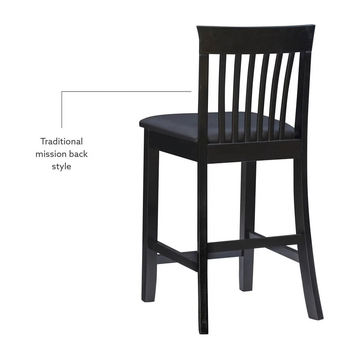 25" Wood Faux Leather Counter Stool in Black I85256