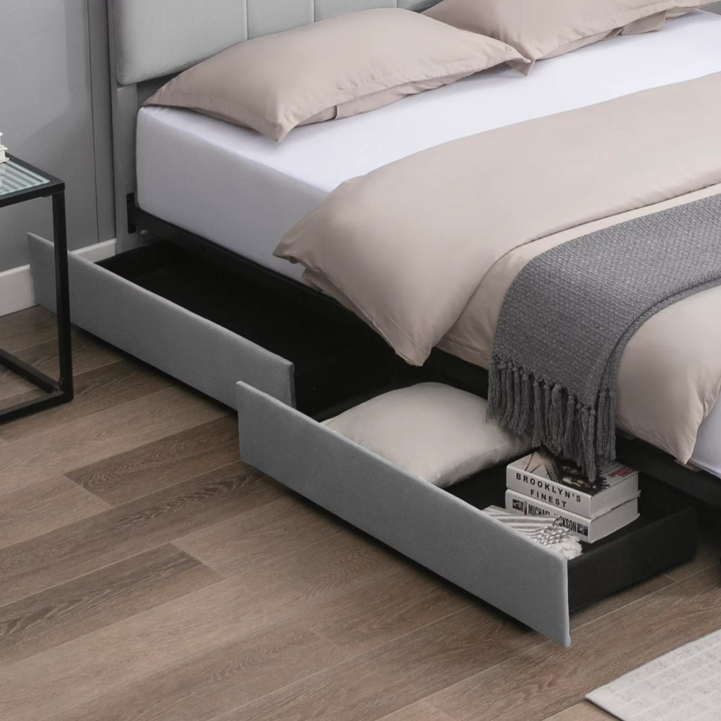 Full Size Platform Bed Frame with 4 Storage Drawers and Headboard C669012
