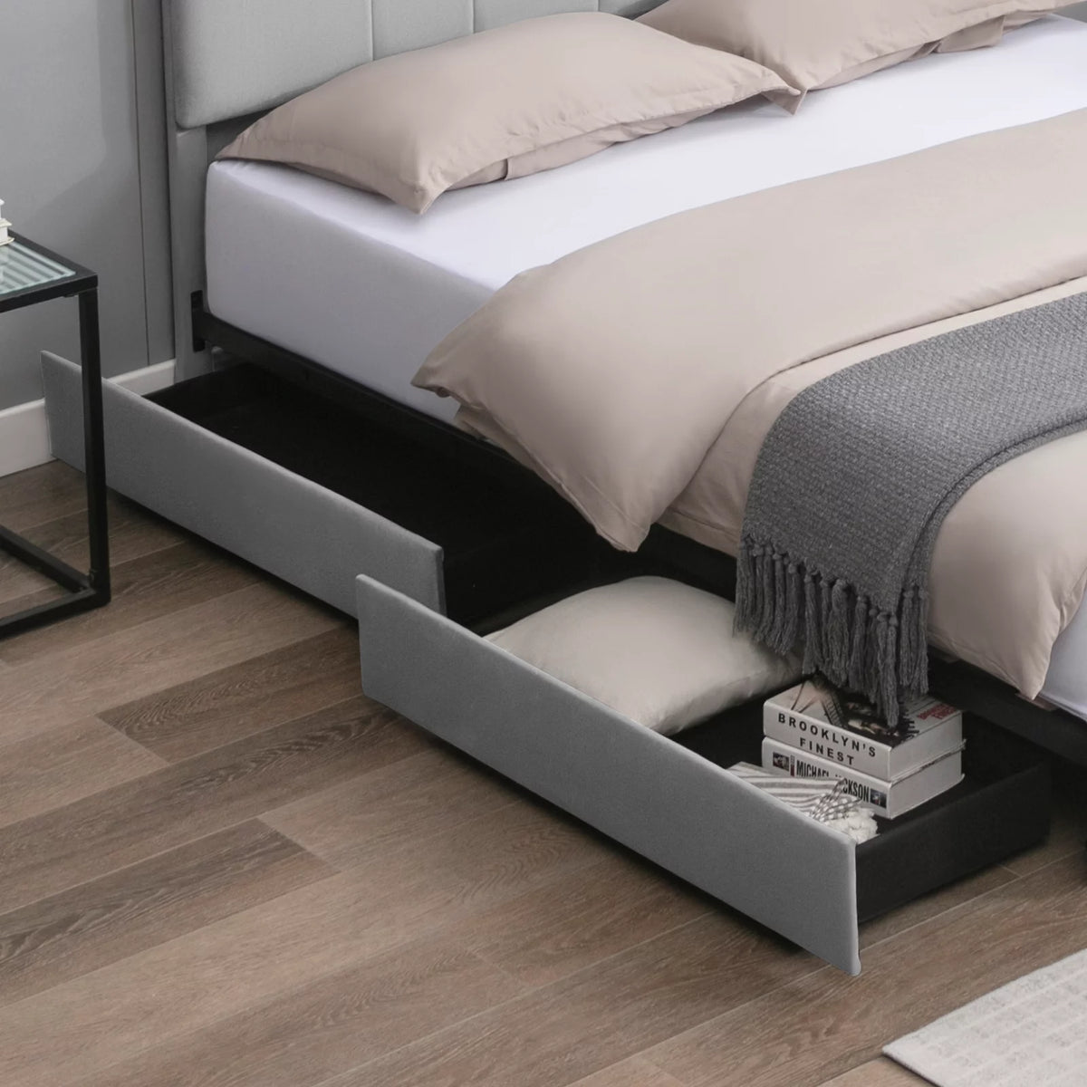 Full Size Platform Bed Frame with 4 Storage Drawers and Headboard C669012