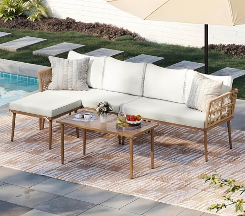4 Pieces Grey Wicker Patio Furniture Set with Cushions A29926
