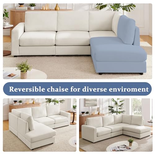 Cream L Shaped Sectional Sofa with Reversible Chaise B136