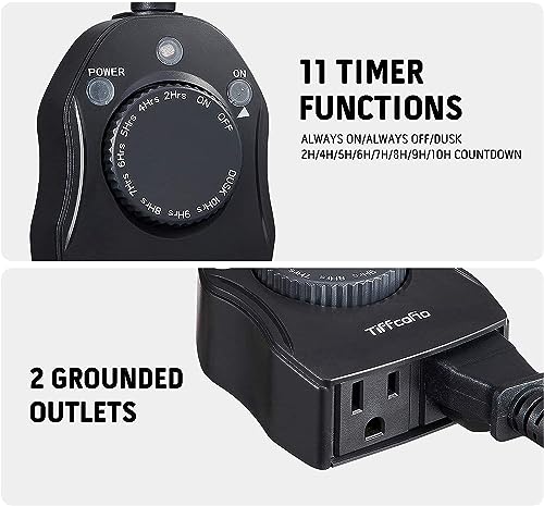 Outdoor Light Sensor Timer, 2 Grounded Outlets, 15A 1/2HP G45439