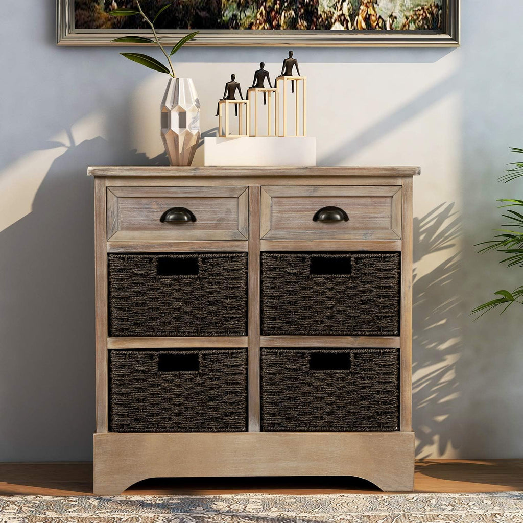 White Storage Cabinet with 2 Drawers and 4 Fabric Baskets N925
