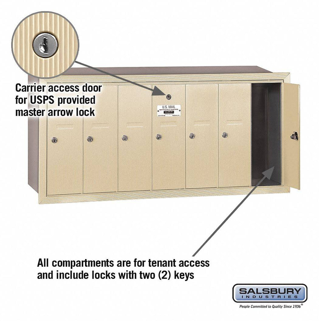 7 Door Sandstone Recessed Mounted Vertical Mailbox P9553