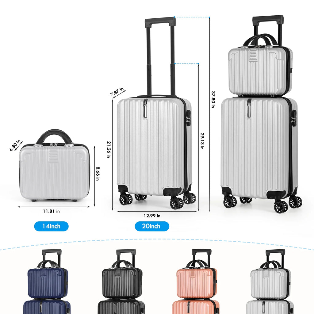 2-Piece Luggage Set Carry On Suitcase with Makeup Case K18744