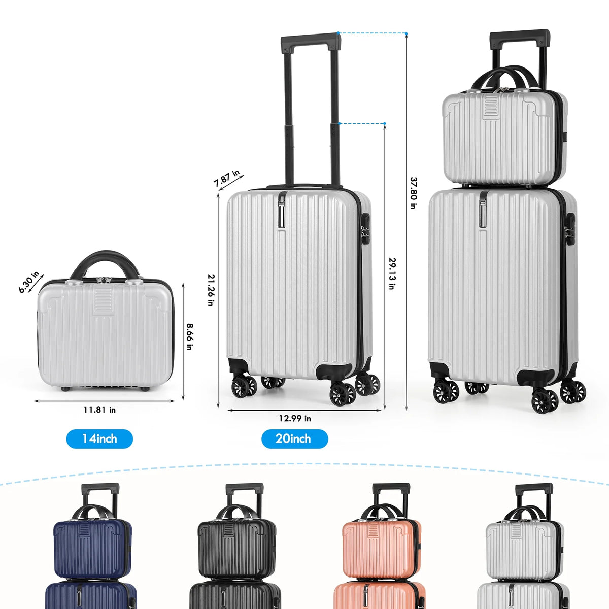 2-Piece Luggage Set Carry On Suitcase with Makeup Case K18744