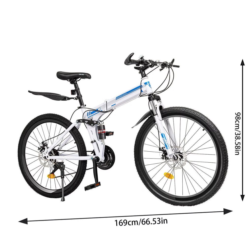 26 Mountain Folding Bike 21-Speed High-Carbon Steel Bicycle with Dual Disc-Brake K7754