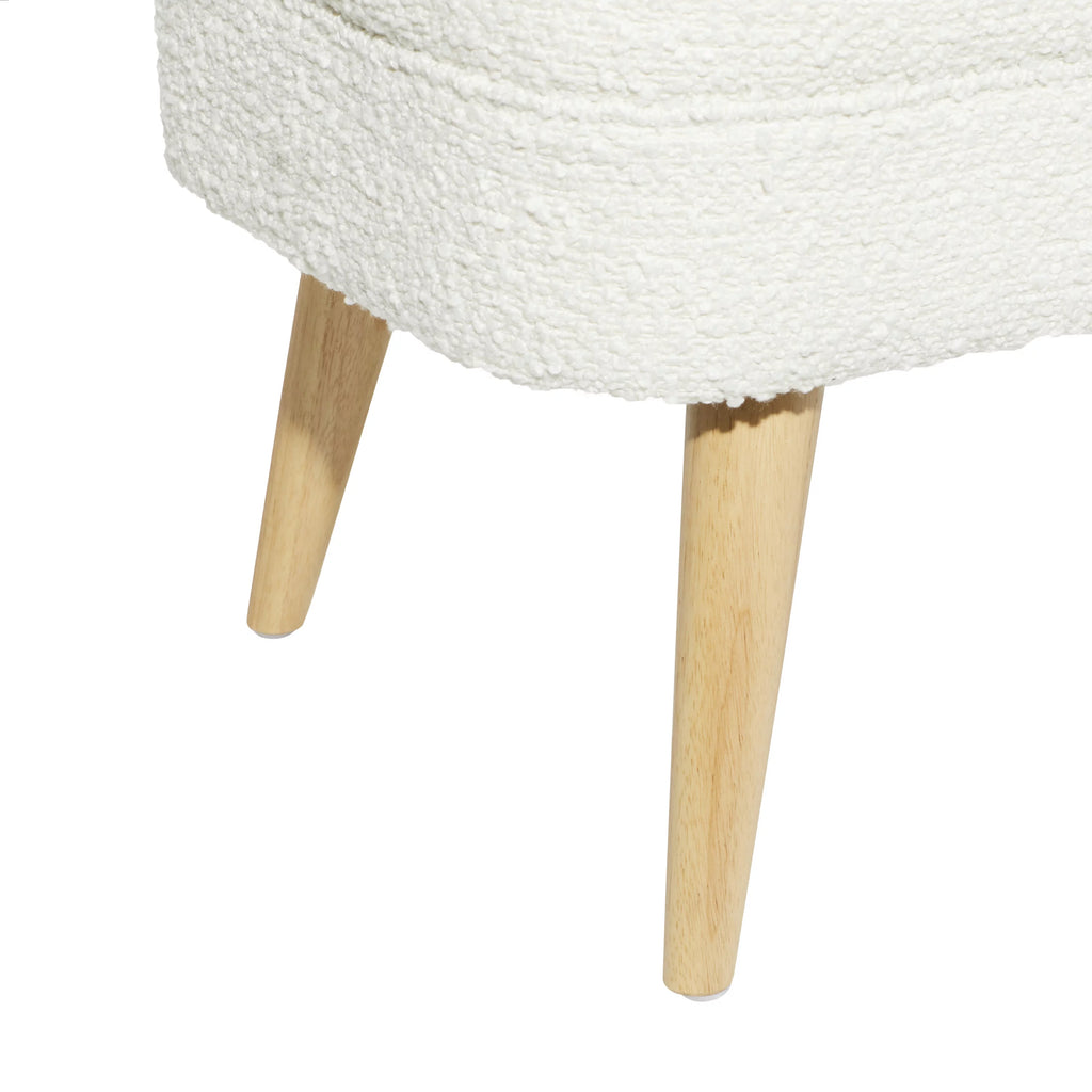 White Polyester Boucle Upholstered Storage Bench with Wood Legs J2551