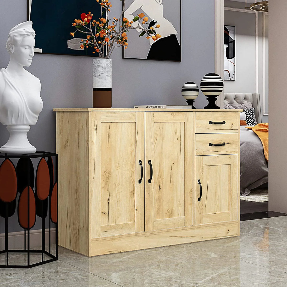 Wood Buffet Sideboard Storage Cabinet with Adjustable Shelf Z438598