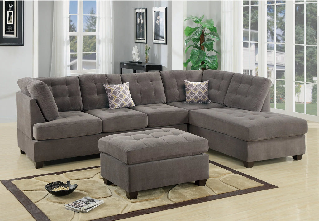 Charcoal Waffle Suede Sectional Sofa with Pillows Q49718