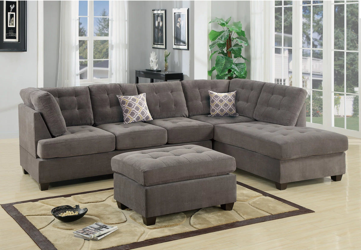 Charcoal Waffle Suede Sectional Sofa with Pillows Q49718