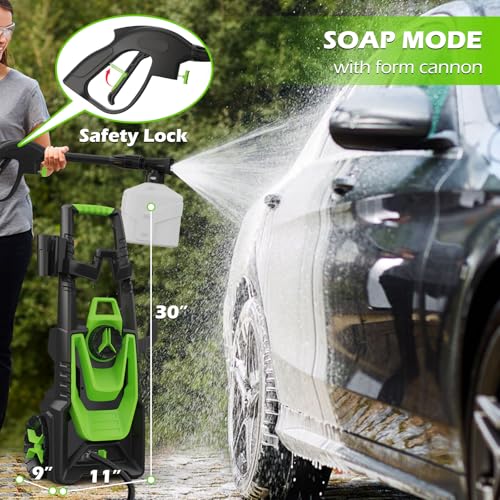 Electric Pressure Washer with 35FT Power Cord 20FT Hose 4 Tips 500ML Foam Cannon A424