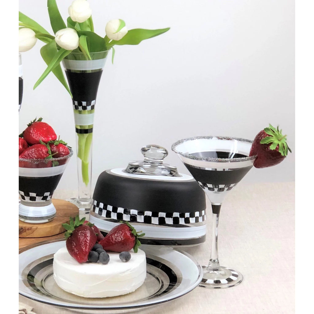 Black and White Checkered Martini Glass T41475
