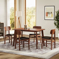 5 Pieces Dining Table Set with 4 Chairs Solid Rubberwood C80467