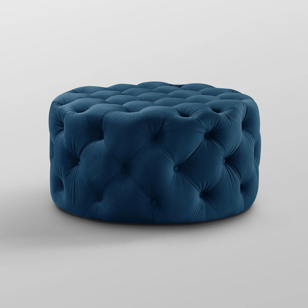Navy Velvet Tufted Round Cocktail Ottoman Z734