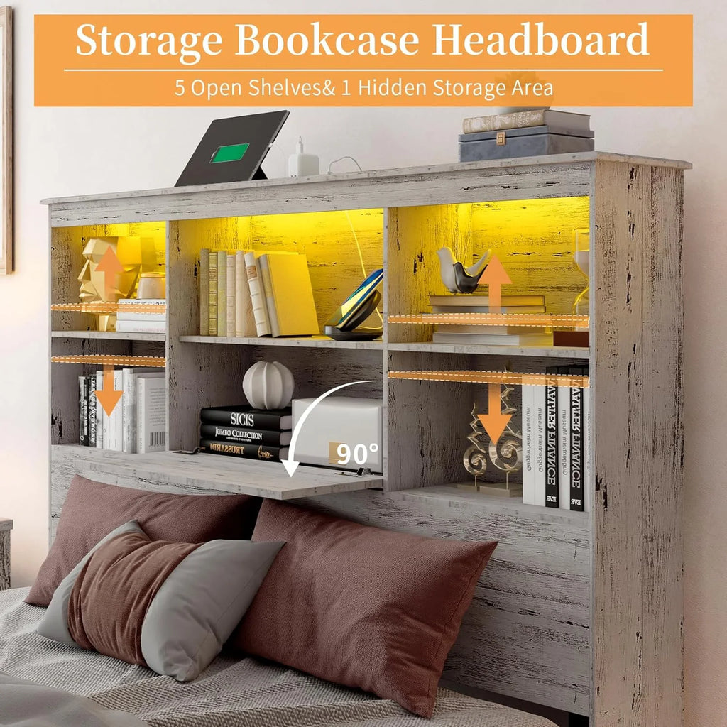 Queen Size Wood Storage Bed with 4 Drawers D463254